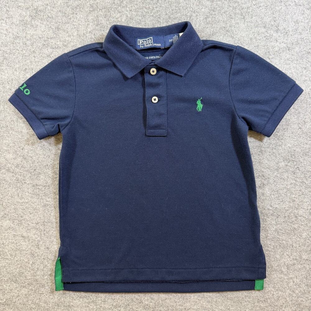 Polo Ralph Lauren Earth Polo Shirt Boys 2T Navy Green Trim Recycled Cotton Kids